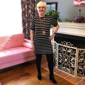 NAADAM  Scandi Girl Black/ White Striped  Cashmere/Silk Dress